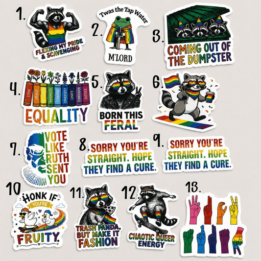Pride Sticker Pack – Funny LGBTQ+ Vinyl Stickers | Waterproof Decals | Queer Humor Stickers | Laptop & Water Bottle Stickers - Music City Acrylics