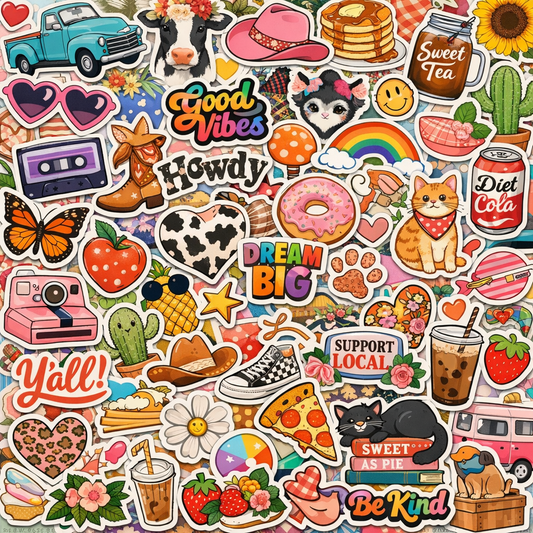 100‑Pack Regular Stickers (Assorted Designs) - Music City Acrylics