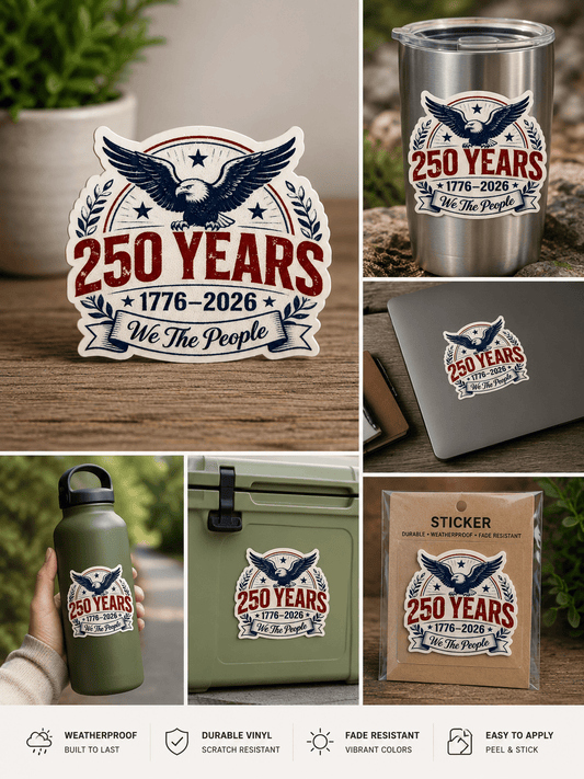 250 Years – We The People Patriotic Vinyl Sticker | 1776–2026 Eagle Decal - Music City Acrylics