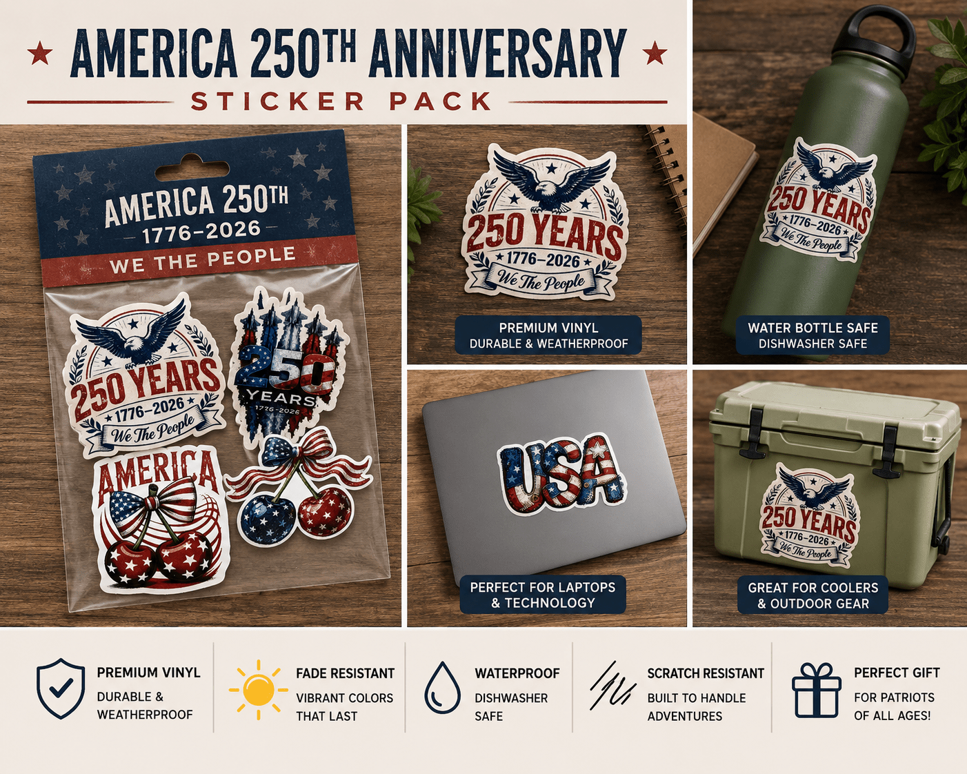 250 Years – We The People Patriotic Vinyl Sticker | 1776–2026 Eagle Decal - Music City Acrylics