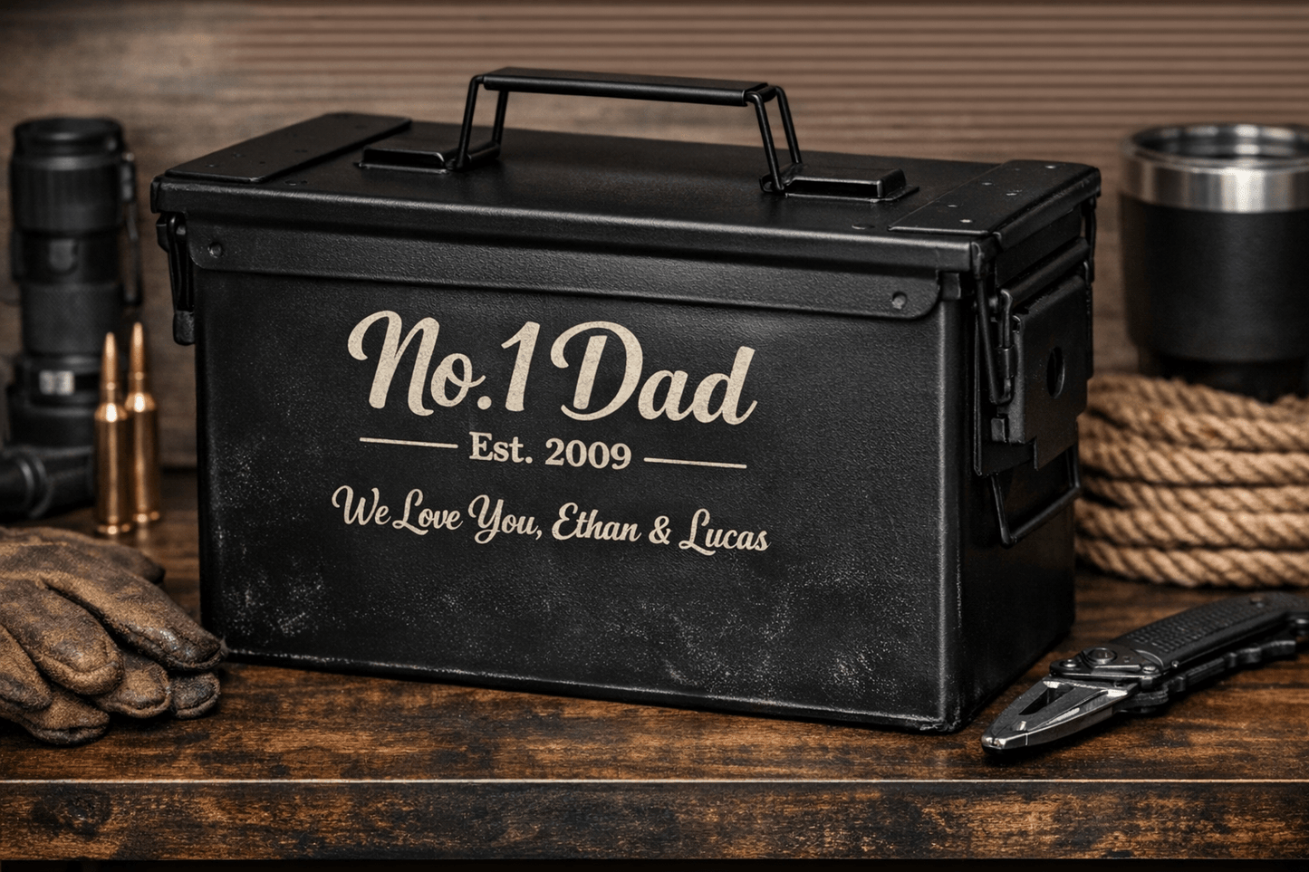 Custom American Flag Ammo Can - Patriotic Storage Solution for Dad & Military Fans - Music City Acrylics