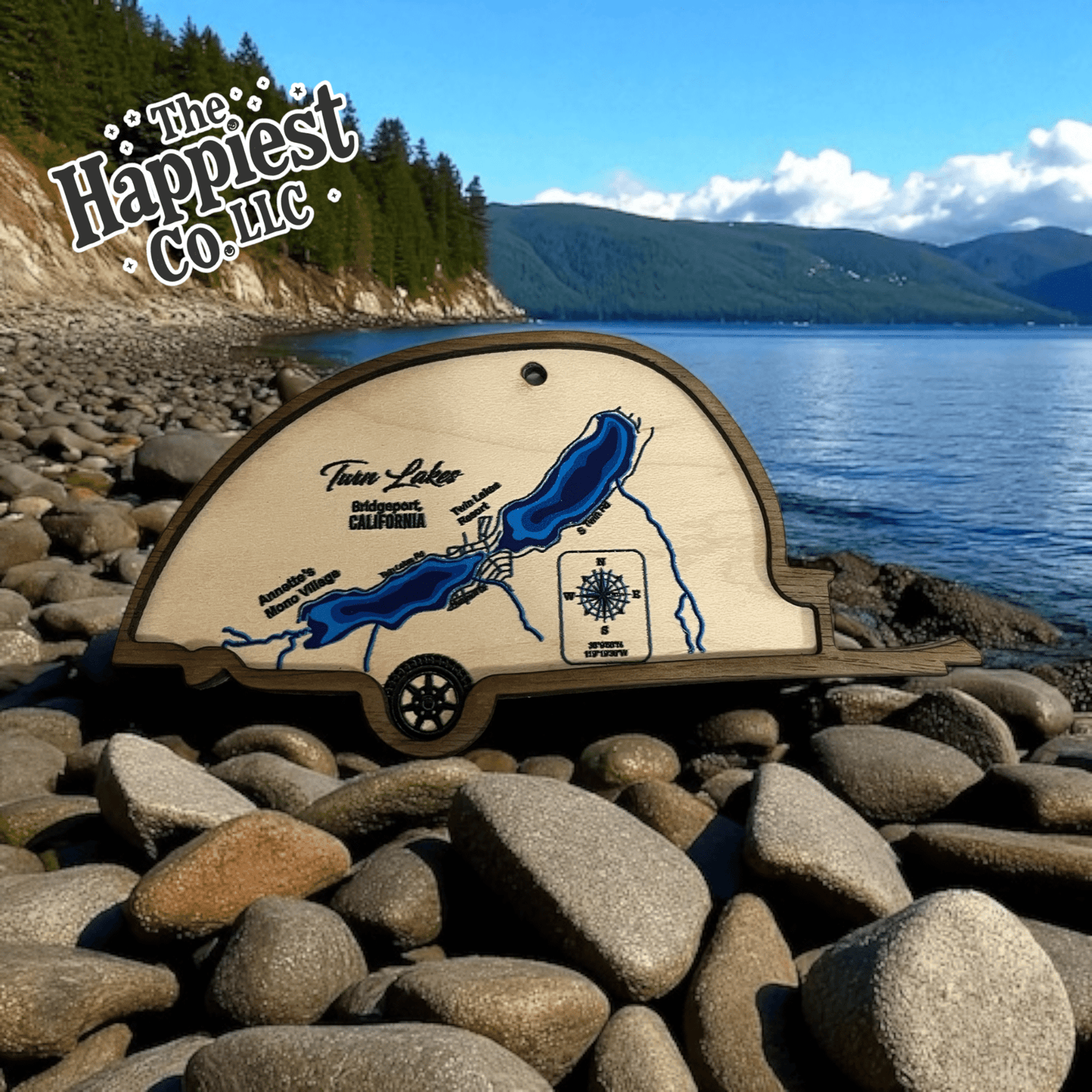 Personalized Custom Camper Ornament with Twin Lakes Map - RV Gift - Music City Acrylics