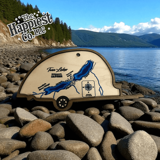 Personalized Custom Camper Ornament with Twin Lakes Map - RV Gift - Music City Acrylics