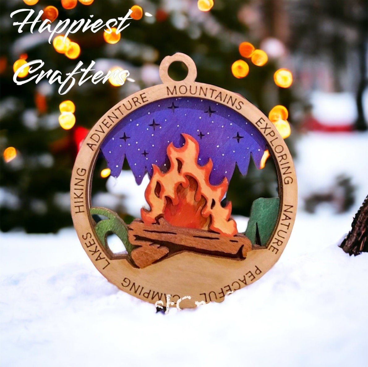 Custom Campfire with Tent Ornament , Wood Camp Decor, Flames Camping Decoration - Music City Acrylics