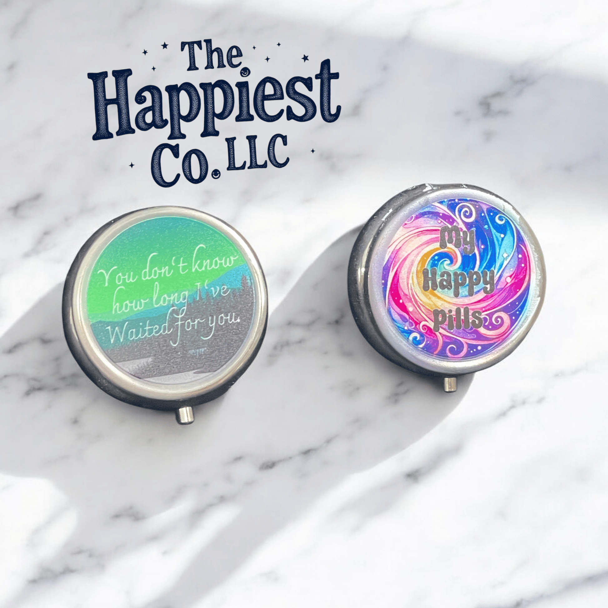 Custom Printed Pill Case – Personalized Round Travel Organizer - Music City Acrylics