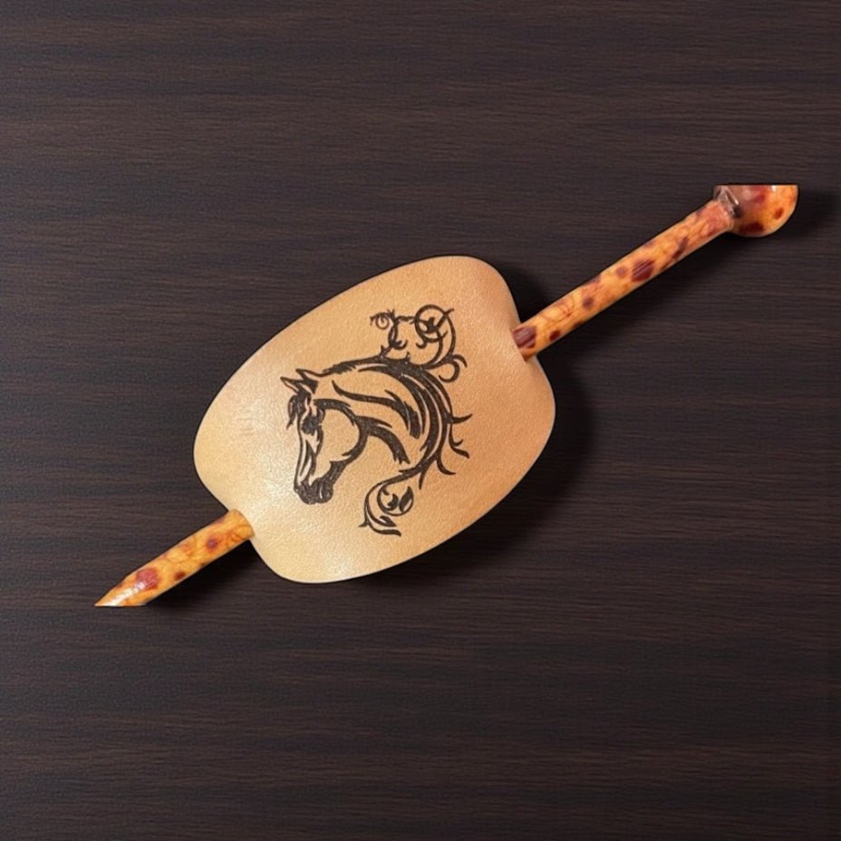 Personalized Leather Hair Tie w/ Stick - Music City Acrylics