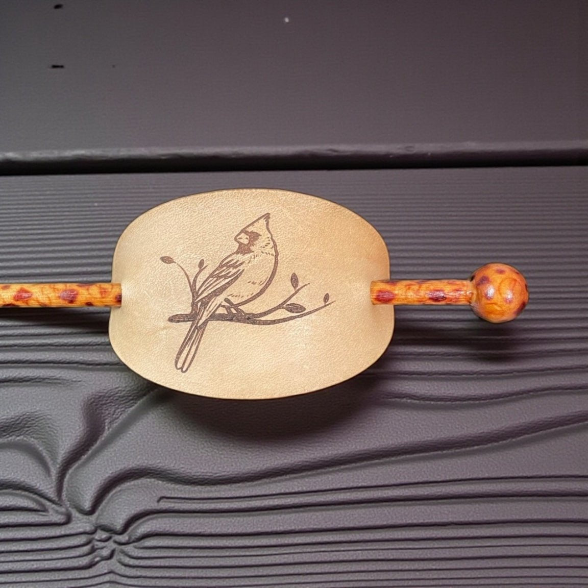 Personalized Leather Hair Tie w/ Stick - Music City Acrylics