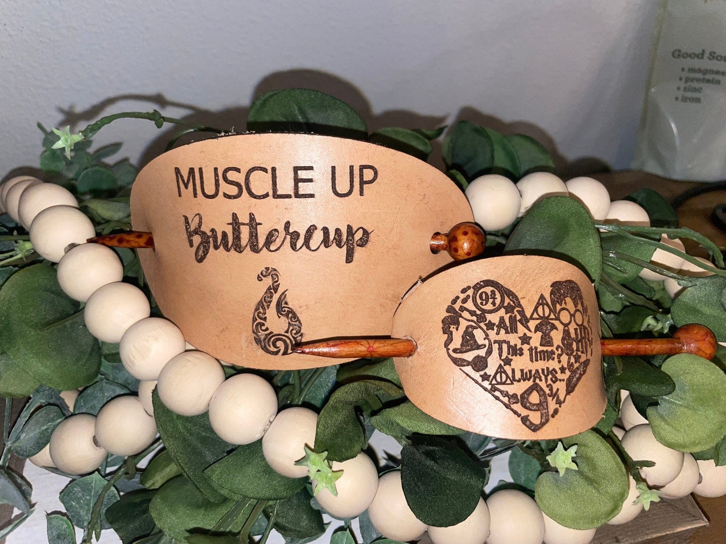 Personalized Leather Hair Tie w/ Stick - Music City Acrylics