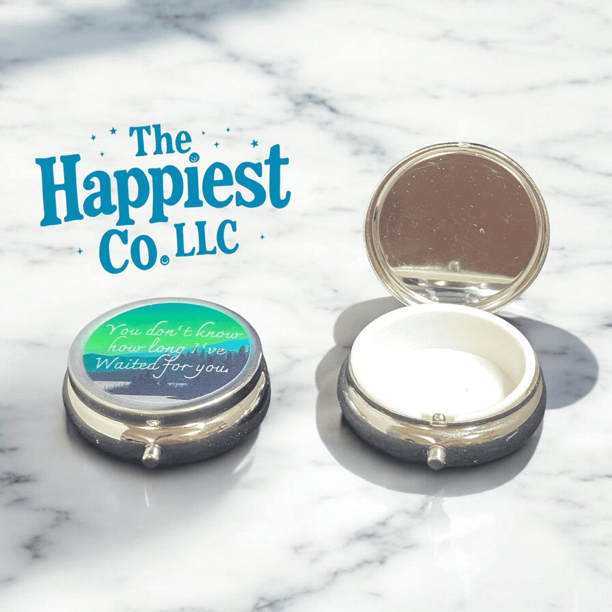 Personalized Round Pill Case for Travel - The Happiest Co. LLC