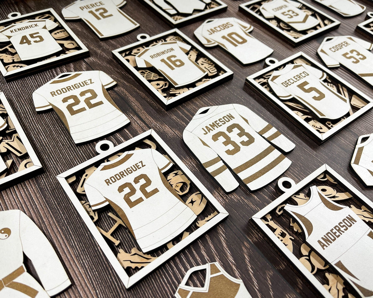 Personalized Sports Jersey Ornament – Custom Engraved Keepsake for Athletes - Music City Acrylics