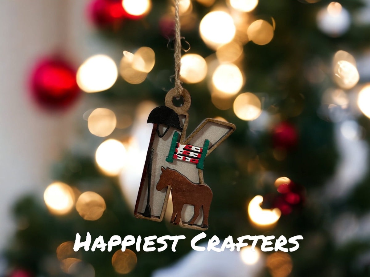 Custom Equestrian Letter Ornament - Personalized Wood Decoration for Horse Lovers - Music City Acrylics