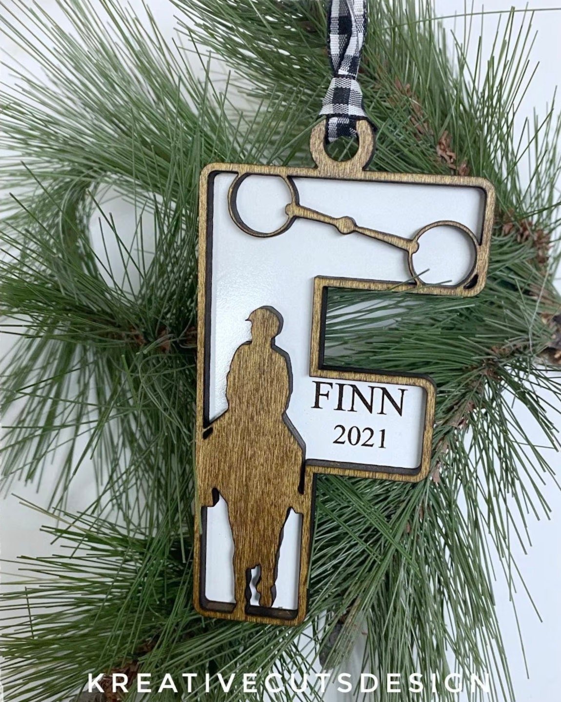 Custom Equestrian Letter Ornament - Personalized Wood Decoration for Horse Lovers - Music City Acrylics