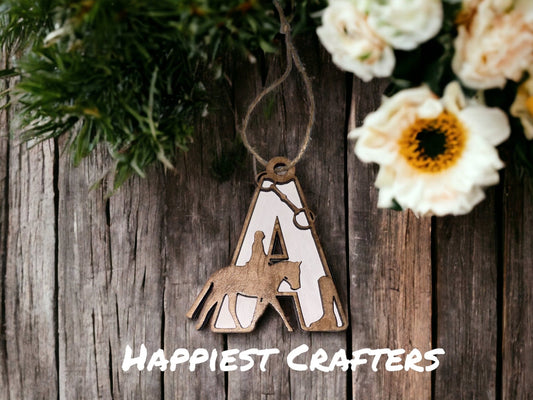 Custom Equestrian Letter Ornament - Personalized Wood Decoration for Horse Lovers - Music City Acrylics