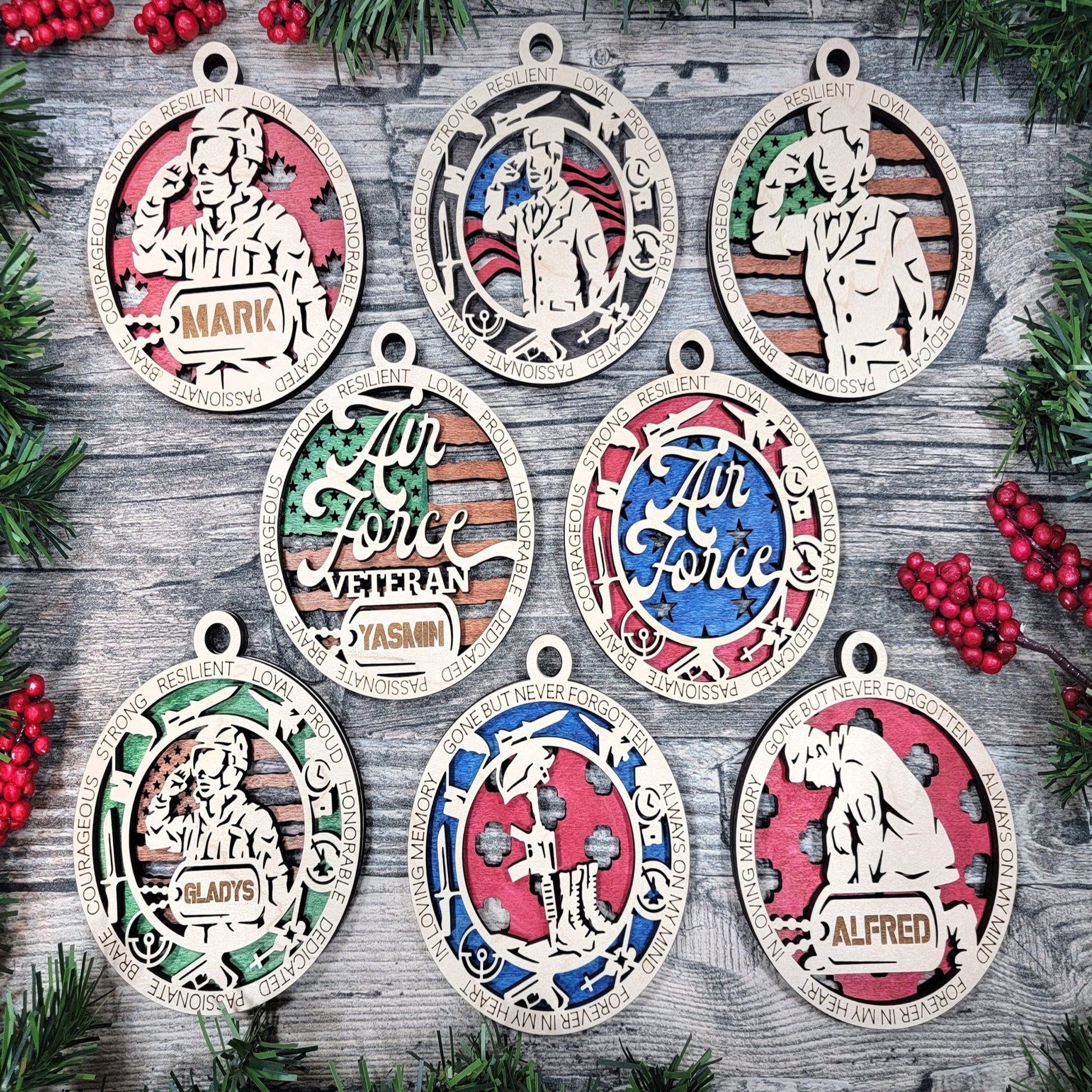 Personalized Wooden Armed Services Ornaments , Honor Military Service - Music City Acrylics