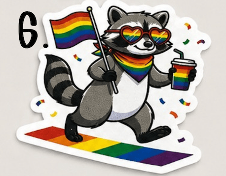 Pride Raccoon Sticker Pack – Funny LGBTQ+ Vinyl Stickers | Waterproof Decals | Queer Humor Stickers | Laptop, Water Bottle, Tumbler Stickers - Music City Acrylics