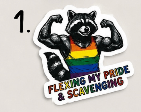 Pride Raccoon Sticker Pack – Funny LGBTQ+ Vinyl Stickers | Waterproof Decals | Queer Humor Stickers | Laptop, Water Bottle, Tumbler Stickers - Music City Acrylics