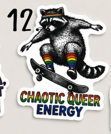 Pride Raccoon Sticker Pack – Funny LGBTQ+ Vinyl Stickers | Waterproof Decals | Queer Humor Stickers | Laptop, Water Bottle, Tumbler Stickers - Music City Acrylics